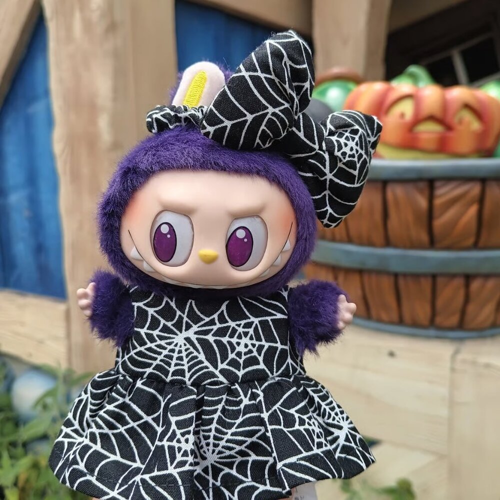 Halloween Spider Web Dress with Matching Bow Labubu Outfit